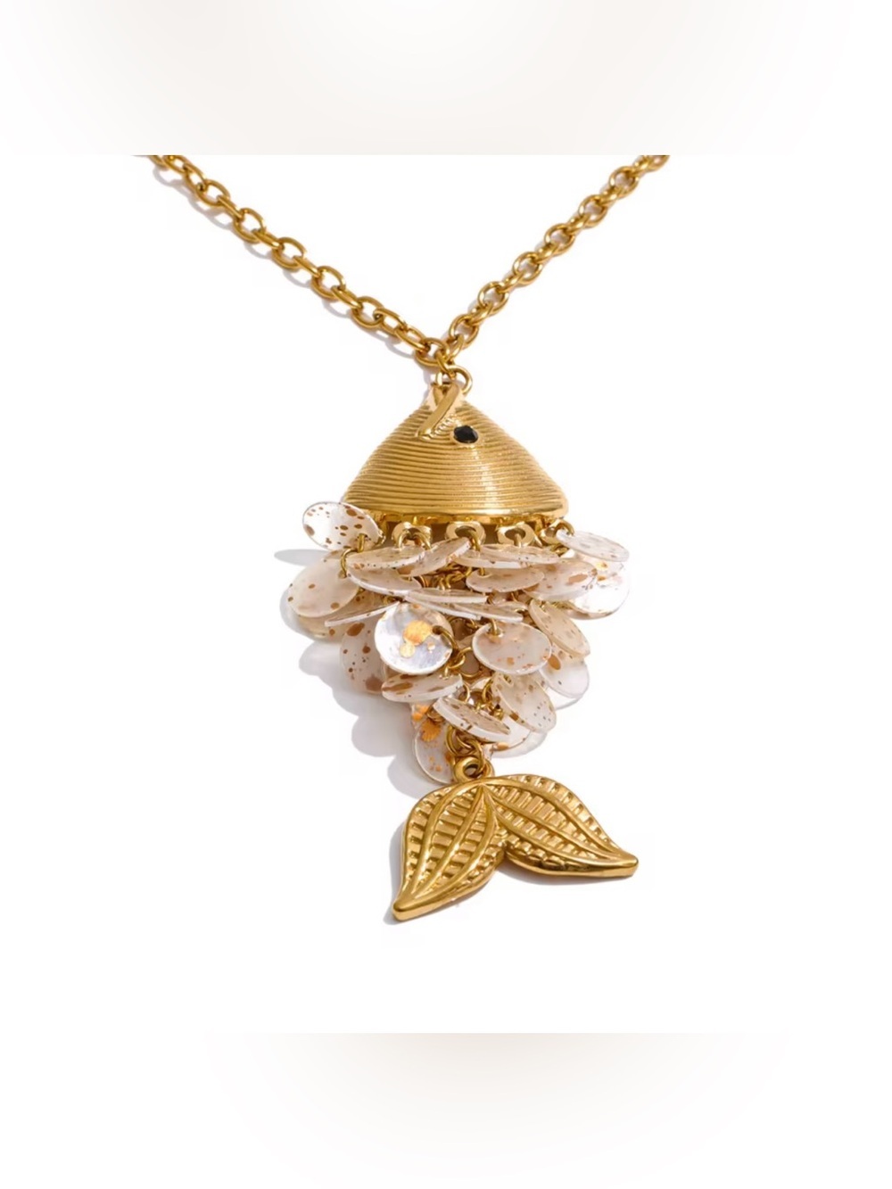 Gold Mermaid Tail Statement Necklace – PVD Gold Plated Stainless Steel